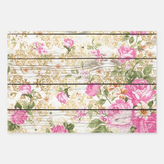 Rosa Rosen auf weißer Tafel Geschenkpapier Set (Vorderseite)