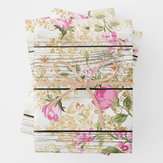 Rosa Rosen auf weißer Tafel Geschenkpapier Set (Beispiel)