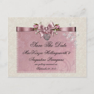 Rosa Rosen-Bänderlocket-Glitzer Save the Date Ankündigungspostkarte