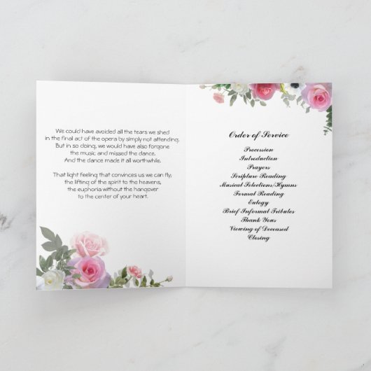 Rosa Rosen-Begräbnis-Programm Programm (Innenseite)