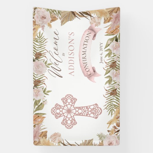 Rosa Rosen |Bejahung der getrockneten Gräser-Blüte Banner (Vertikal)