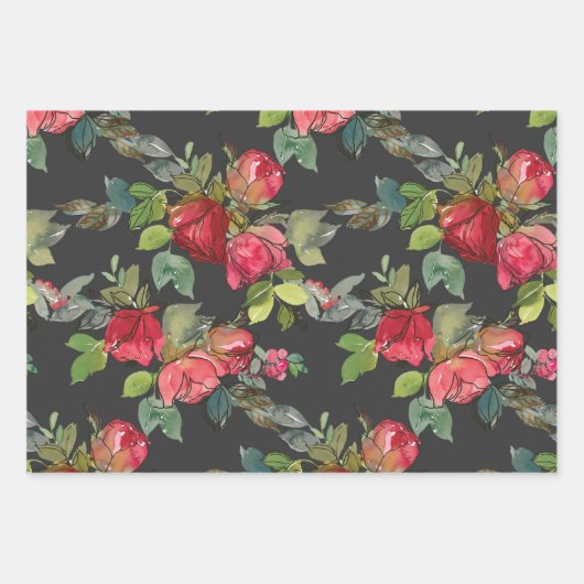 Rosa Rosen Berries Grüne Weinkultur Geschenkpapier Set (Vorderseite 3)