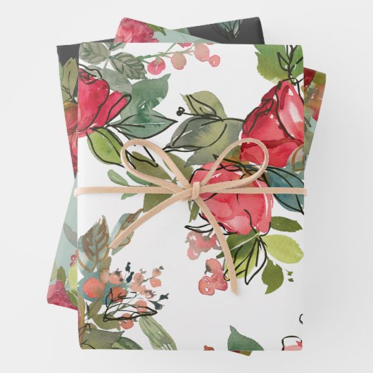 Rosa Rosen Berries Grüne Weinkultur Geschenkpapier Set (Beispiel)