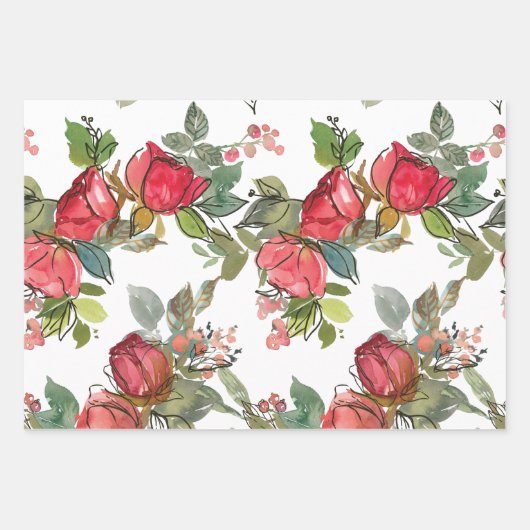 Rosa Rosen Berries Grüne Weinkultur Geschenkpapier Set (Vorderseite)