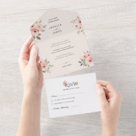 Rosa Rosen Beschreibbar Elegante Hochzeit All In One Einladung