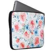Rosa Rosen Blau Blumen Wasserfarbene Blumenmuster Laptopschutzhülle (Vorne Rechts)