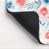 Rosa Rosen Blau Blumen Wasserfarbene Blumenmuster Mousepad (Ecke)