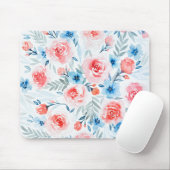 Rosa Rosen Blau Blumen Wasserfarbene Blumenmuster Mousepad (Mit Mouse)