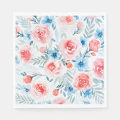Rosa Rosen Blau Blumen Wasserfarbene Blumenmuster Serviette (Vorderseite)