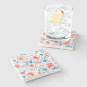 Rosa Rosen Blau Blumen Wasserfarbene Blumenmuster Steinuntersetzer (Seitenansicht)