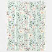 Rosa Rosen Blau Weiße Streifen Fleecedecke (Vorderseite)