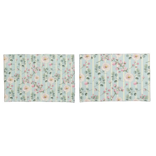 Rosa Rosen Blau Weiße Streifen Kissenbezug (Vorderseite-Set)