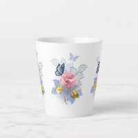 Rosa Rosen & blaue Schmetterlinge - Elegante Tasse