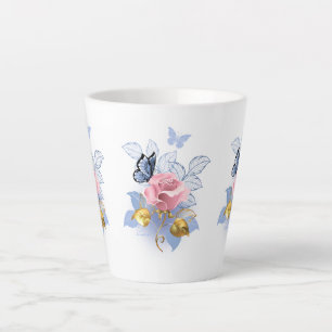 Rosa Rosen & blaue Schmetterlinge - Elegante Tasse