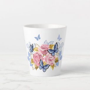 Rosa Rosen & blaue Schmetterlinge - Elegante Tasse