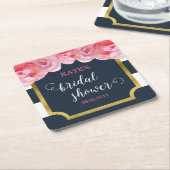 Rosa Rosen-blaue Streifen-Brautparty Rechteckiger Pappuntersetzer (angewinkelt)