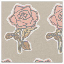 Rosa Rosen-Blockdruck-Taupe-Kleiderstoff