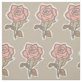 Rosa Rosen-Blockdruck-Taupe-Kleiderstoff Stoff