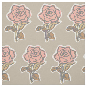 Rosa Rosen-Blockdruck-Taupe-Kleiderstoff Stoff