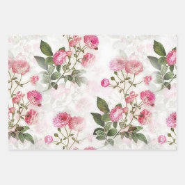 Rosa Rosen, blühend, Papier Set aus 3 Blättern