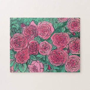 Rosa Rosen blühende Blumen Rosengarten Florale Kun Puzzle