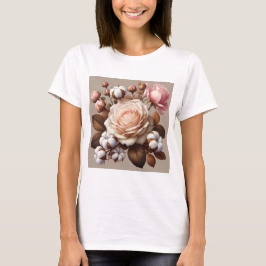 Rosa Rosen Blume Blütengrün T-Shirt (Vorderseite)