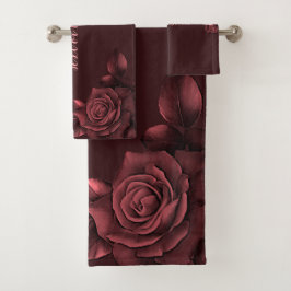 Rosa Rosen Blume Maroon Badhandtuch Set