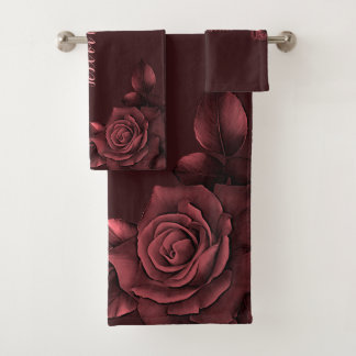 Rosa Rosen Blume Maroon Badhandtuch Set