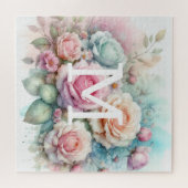 Rosa Rosen, Blume, Monogramm Puzzle (Horizontal)