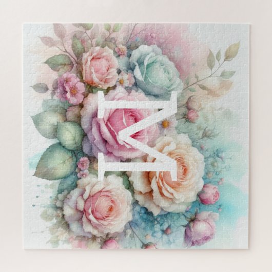 Rosa Rosen, Blume, Monogramm Puzzle (Horizontal)