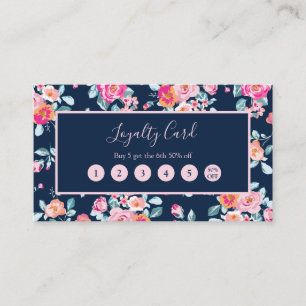 Rosa Rosen Blumen auf Navy Blau Treue Punch Karte