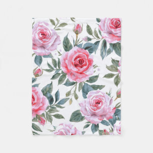 Rosa Rosen Blumen Cottagecore Wasserfarben Muster Fleecedecke