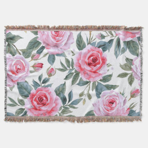 Rosa Rosen Blumen Cottagecore Wasserfarbenmuster Decke