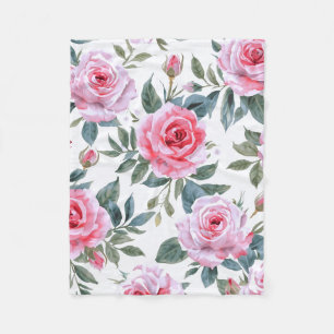 Rosa Rosen Blumen Cottagecore Wasserfarbenmuster Fleecedecke