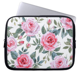 Rosa Rosen Blumen Cottagecore Wasserfarbenmuster Laptopschutzhülle