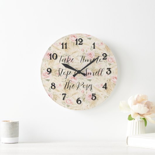 Rosa Rosen Blumen Große Wanduhr (Zuhause)