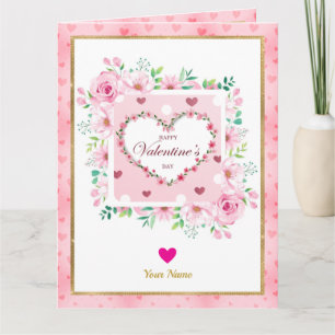 Rosa Rosen-Blumen-Herzen Valentinstag-Geschenke Karte