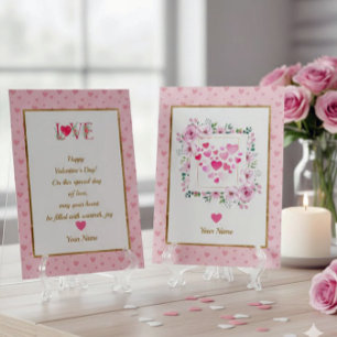 Rosa Rosen-Blumen-Herzen Valentinstag Geschenke Karte