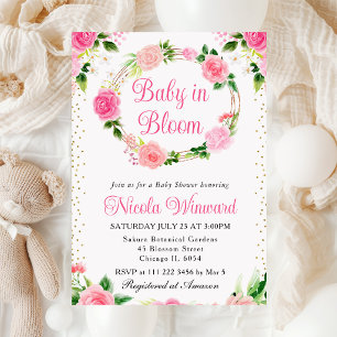 Rosa Rosen Blumen Kranz Baby Shower Einladung