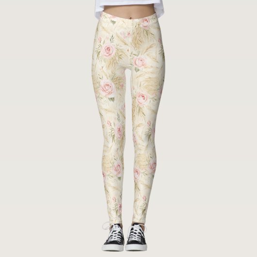Rosa Rosen Blumen Leggings (Vorderseite)