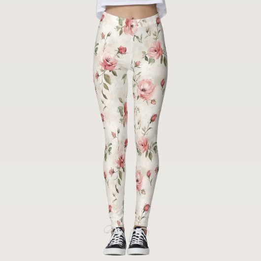 Rosa Rosen Blumen Leggings (Vorderseite)