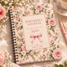 Rosa Rosen-Blumen-Notizbuch, Vintage-Geburtstag