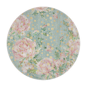 Rosa Rosen-Blumen-Punkt-Gold-Teal-elegant-vintage Schneidebrett
