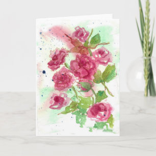 Rosa Rosen-Blumen-Raum-Gruß-KarteWatercolor Karte