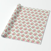 Rosa Rosen Blumen und Grün Geschenkpapier (Ungerollt)