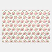 Rosa Rosen Blumen und Grün Geschenkpapier Set (Vorderseite)