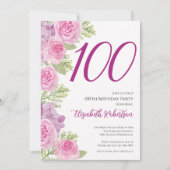 Rosa Rosen Blumen Vorlage 100. Geburtstag (Vorderseite)