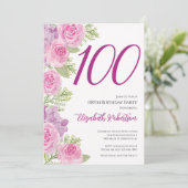 Rosa Rosen Blumen Vorlage 100. Geburtstag (Stehend Vorderseite)