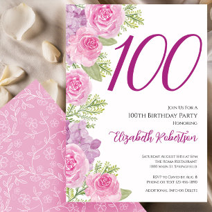 Rosa Rosen Blumen Vorlage 100. Geburtstag