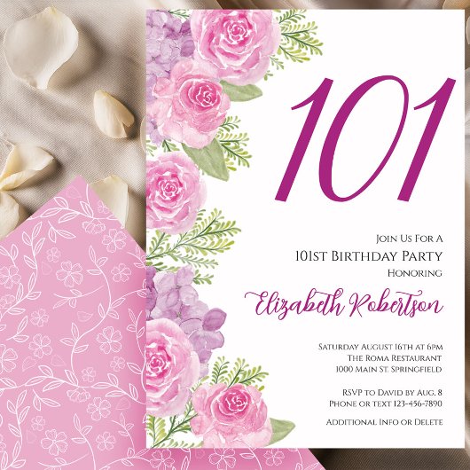 Rosa Rosen Blumen Vorlage 101. Geburtstag